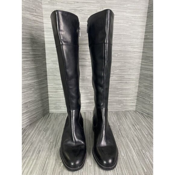 Franco Sarto Womens Lucianna Rhinestone Welt Block Heels Black Leather Boots 8.5 - Picture 2 of 11